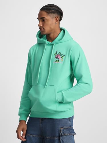 Image of Veirdo Cotton Fleece Regular Fit Hooded Sweatshirt Lastest Back Graphic Printed Winter Hoodies for Men (Available Colors: Marine Green, Marshmellow, Black, SOYA Bean, Orange & Blue)
