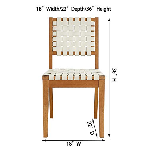 Amazon Brand - Rivet Faux Leather Woven Dining Chair With Wood Frame, Set Of 2, 22"D X 18"W X 36"H, Light Beige #TOP4