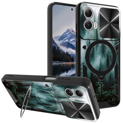 for Motorola Moto G-Power-5G-2024 Case, with Slide Camera Cover&Shockproof Bracket, Dual Layer Durable Heavy Duty Protective Cell Phone Case for Moto G Power 5G 2024,Nature Mountain Forest