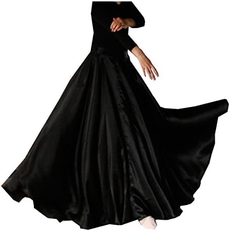 Backgarden Ladies 20 Yard Elegant Satin Long Full Skirt for Ballroom Belly Dance Performance Costume Dress Black