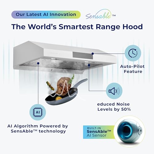 Image of Hauslane PS19 Under Cabinet Range Hood 36 inch with Auto-Pilot Technology, Ducted Stainless Steel Kitchen Hood 860 CFM Dual Motor, Fully Automatic, Quiet Performance, Lifetime Motor Warranty
