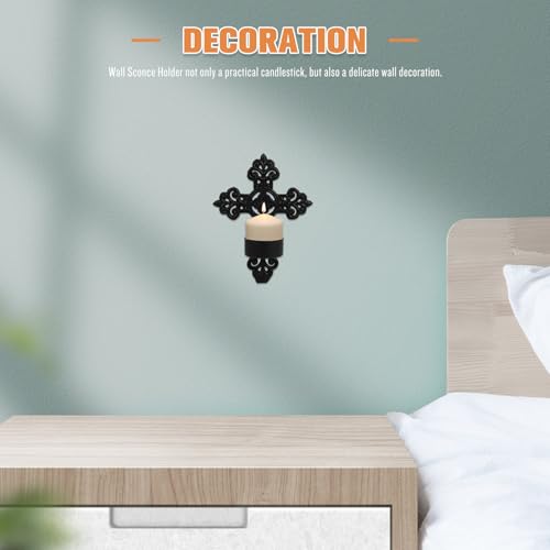 Candelabro de pared resistente en hierro negro con soporte estable para velas de pilar 7