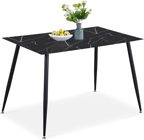 Niern Glass Dining Table For 4, Modern Marble Rectangular Kitchen Table For Dining Room Living Room (Black) #TOP6