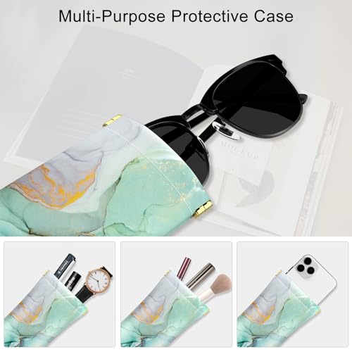 Image of 3 Pack Eyeglasses Pouch, Portable Squeeze Top Leather Sunglasses Pouch Spring Storage Glasses Case, Multi Marble