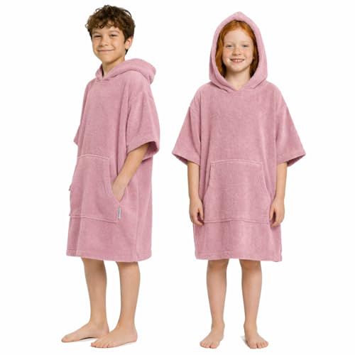 CalmyBEACH Frottee Badeponcho Kinder Mädchen - Jungen Surf Poncho 100% Baumwolle Strandponcho Handtuch mit Kapuze Umziehhilfe Surfponcho Bademantel