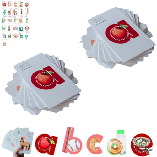Preschool Alphabet Tool - 26 Pcs ABC Learning Cards with Pictograph Mnemonic - Learn Letter Sounds Up to 2X Faster - Embedded Pictograph Mnemonic Alphabet Flash Cards (2 PCS, A)