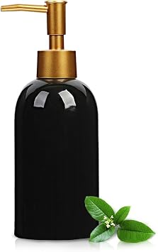 Classic Cylindrical Soap Dispenser, Multi-Color Ceramic Bottle with Gold Rust-Proof PumpBlack