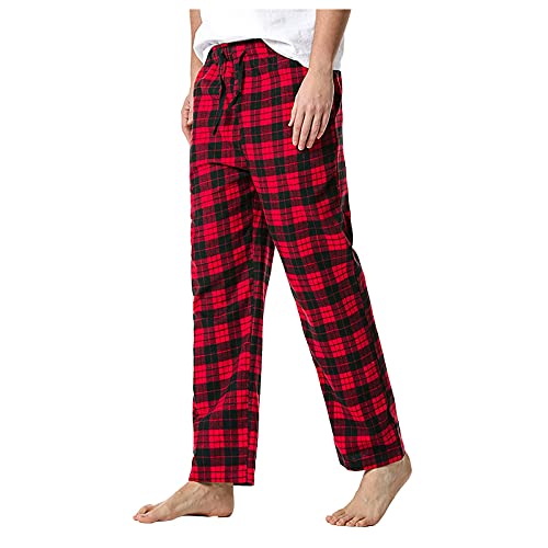 Zyxtim Men's Buffalo Cozy Fleece Plaid Pajama Pants Super Soft Lightweight Lounge Casual Baggy Relax Fit Sleepover Pants Red #TOP2