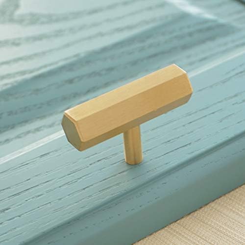 Solid Brass Kitchen Cabinet Knobs and Pulls Hexagon Tbar Cupboard Drawer Dresser Door Knobs Handles Gold 4Pack (4,Gold)