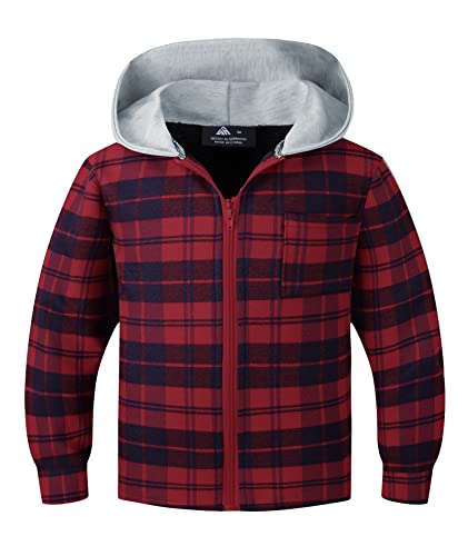 Image of V VALANCH Boys Flannel Jacket Hooded Fleece Lined Zip-up Hoodies Plaid Coat for Kids