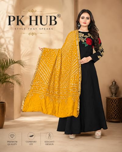 Image of PK HUB Women's Bandhani Silk Dupatta - Bandhej Printed Traditional Dupatta for Ethnic Wear - 2.4 Meter Length, 40 inch Width