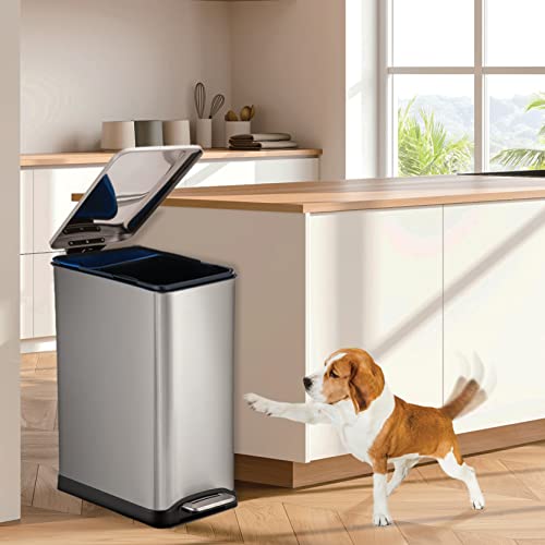 Home Zone Living 13 Gallon Slim Kitchen Trash Can with Dual Compartments for Trash and Recycling, Soft Close Lid, Step Pedal, Stainless Steel, Silver by Home Zone Living - Image 8