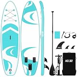 NO. 32 Inflatable Stand Up Paddle Board 10'6"x33"x6"/320x84x15cm Stand Up Paddle Board Ultra-Light Incl. Inflatable SUP Board, Adj Paddle, Pump, Backpack, Leash, 3 Fins, Non-Slip Deckpad, Repair Kit