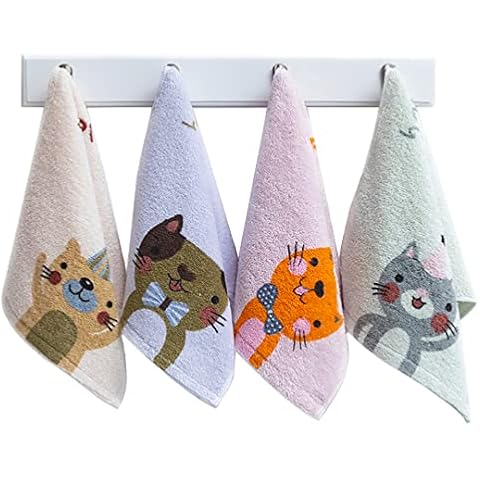 Kissvian 4-Pack Cartoon Cat Hand Bath Towel Set Cover
