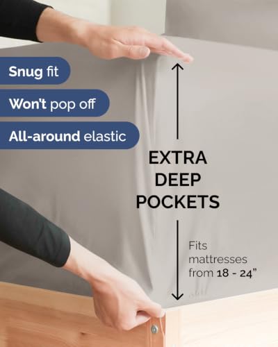 Image of Extra Deep Flex Top Split Head King Sheet Set - 6 Piece Breathable and Cooling Sheets - Hotel Luxury Bedding for Women, Men, Kids & Teens - Easy Secure Fit - Extra Deep Pockets - Light Grey