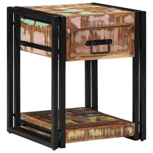 Table de chevet bois recyclé et acier, meuble rustique unique