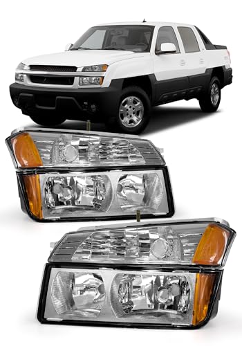 AXLAHA for Chevy 02-06 Avalanche Body Cladding Models 1500 2500 Headlight Assembly 02 03 04 05 06 Chevy Headlamp with Chrome Housing Amber Reflector L+R Side(No Bulb)