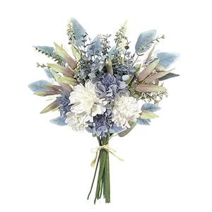 Artificial Flowers Bouquet, Silk Flowers Blue Fake Flowers Arrangement Faux Flowers for Home Decor, Vase Arrangement, Wedding Bouquets, Table Centerpieces Decor (Blue White No Vase)