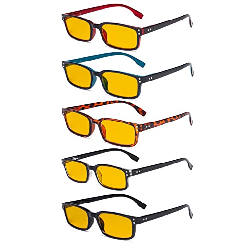 Image of Eyekepper 5 Pack Blue Light Filter Glasses Classic Rectangular Computer Reading Glasses Amber Tinted +0.50