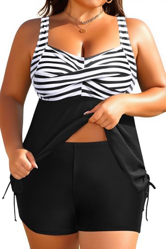 Aqua Eve Women Plus Size Tankini Swimsuit Two Piece Flowy Swimdress Bathing Suits with Shorts