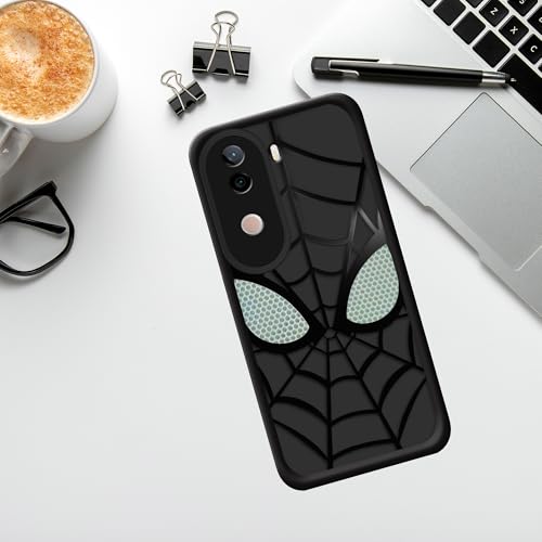 Image of Stylish Spider Back Case Cover Compatible for Vivo V40E /iQOO Z9S 5G | Spidey Face Mask Case | Soft Silicone | Camera & Full Body Protection | Shock Proof | (Black)