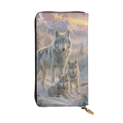 DaihAnle Wolf Family in Snowy Forest ﻿Hand-Held Wallet Fashionable Long Microfiber Leather Large Capacity