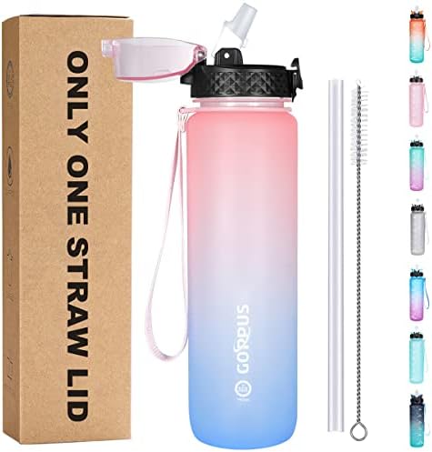 GOPPUS 500ml/17oz Water Bottles with Straw Sports Bottle with Fruit Filter Reusable Tritan Leakproof Drink Bottle with Time Markings Kids Water Bottles BPA Free Gym Water Bottle For Women Men