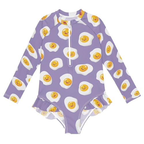 Kawaii Fried Eggs Girls Long Sleeve Swimsuit UPF 50+ Rashguard Swimwear One Piece Bathing Suit for 3-12 21219093