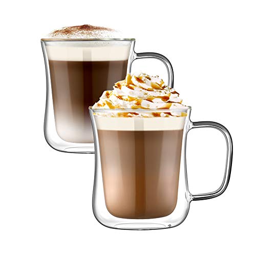 Vasos de café de doble pared Ehugos, 2 tazas de café de vidrio de borosilicato de 350 ml, resistentes al calor, para café, té, café expreso, capuchino, latte, cerveza