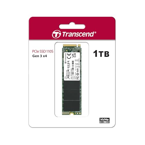 Image of Transcend MTE110 1TB M.2 2280 SSD, Up to 1,700 MB /s, Compatible w /Ultrabook /Laptop /PC /Desktop, PCIe NVMe Gen3x4 SSD, 3D TLC NAND Flash Internal Solid State Drive, LDPC Error Correction ECC, SLC Cache