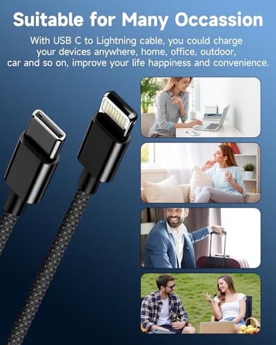 Image of iPhone Charger Lightning Cable 6FT 2Pack,[Apple MFi Certified]USB C to Lightning Cable Cord Black,Nylon Braided iPhone Fast Charger Charging Cord for iphone 14 13 12 11 Pro Max X 8 7 6 SE,iPad Air /Pro
