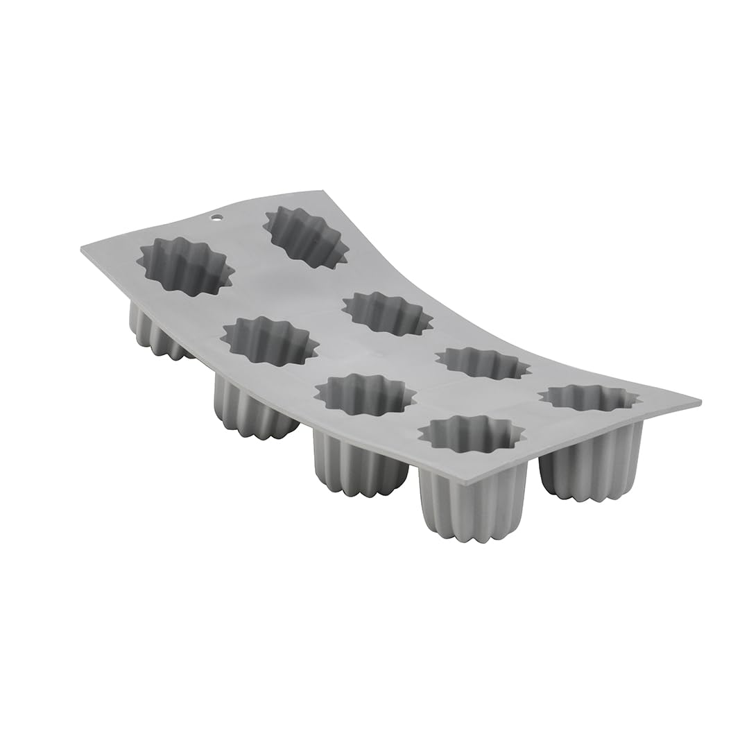 De Buyer - Plaque de 8 Canelés Bordelais ELASTOMOULE en mousse de silicone - 30 x 17,6 cm, diamètre 5,5 cm -, Gris