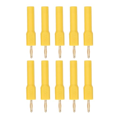 Image of 10Pcs Banana Plugs Connector, 2mm Male to 4mm Female Adapter, Gold Plated Brass Banana Plug with PA Insulation for Test Instruments, 30VAC - 60VDC 10A (Yellow)
