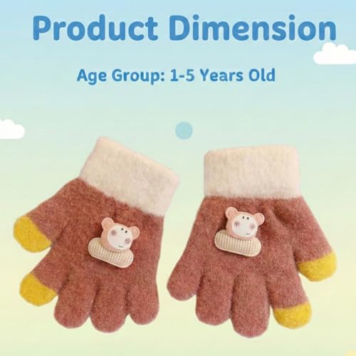 Image of Kraptick Kids Winter Gloves - Ultra-Soft Thick Knit Fuzzy Warm Mittens for Boys & Girls Cute Bear Patch Thermal Hand Warmers for Toddlers & Children -2