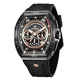 PC PARAS CROWN Orologio Uomo al Quarzo Cronografo con Movimento Giapponese Resistente all'Acqua 5 ATM Cassa Tonneau in Acciaio Inox Cinturino in Silicone