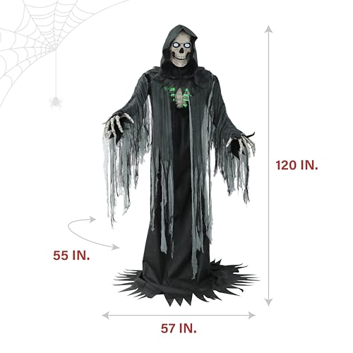 Haunted Hill Farm Motion-Activated 10-Ft. Tall Towering Reaper, Plug-in Talking Scare Prop Animatronic with Spooky Sound Effects and Lights for Indoor or Covered Outdoor Creepy Halloween Decoration