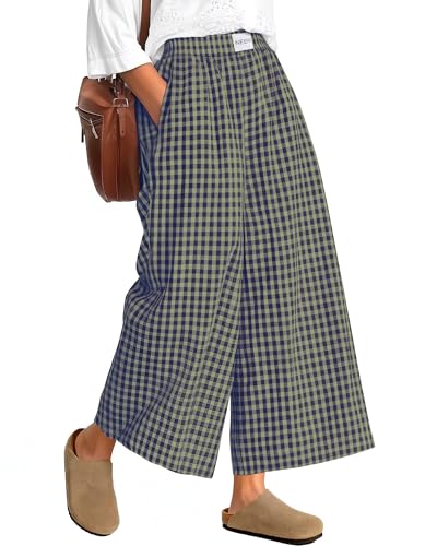 Neer Women's Plaid Gingham Skirt Pants Flowy Oversized Wide Leg