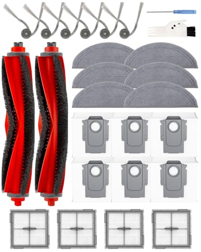 Image of Yivy 26PCS Q10 S5+ Accessories Sets for Roborock Q10 S5+ /S5 /X5 /X5+ Robot Vacuum Cleaner, Replacement Parts Kit: 2 Main Brush 6 Side Brushes 4 HEPA Filters 6 Dust Bags 6 Mop Pads
