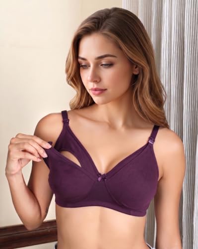 Image of Celary Womens Multicolor Cotton Maternity Nursing Bra | Wirefree Cotton Feeding Bra for Pregnancy & Breastfeeding | Soft Comfortable with Easy Clip Access (Pack of 3)
