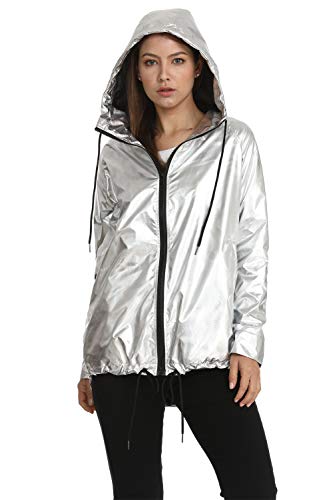 Hoodies Outerwear Long Sleeve Sweatshirt Gold Metallic Zipper Up Punk Raincoat Showerproof Outerwear Jacketâ€¦