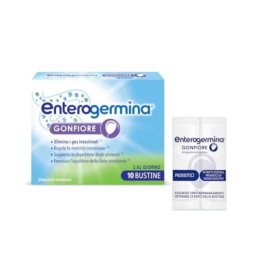 Enterogermina Gonfiore, Fermenti Lattici per Adulti, Probiotici - Integratori con Enzimi Digestivi ed Estratti Vegetali contro Pancia Gonfia e Gonfiore Addominale (10 Bustine Gusto Pesca)