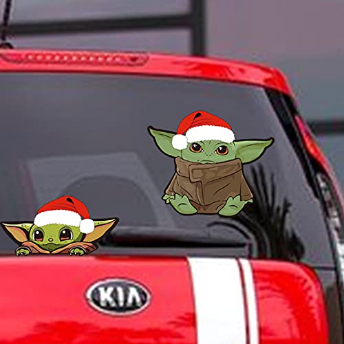 Christmas Baby Yoda Window Cling Decal - 2 Sheets Cute Peeking Baby Yoda Vinyl Sticker Window Accessories For Xmas Car Board Glass Window Laptop Luggage Skateboard Bike Bumper #TOP4