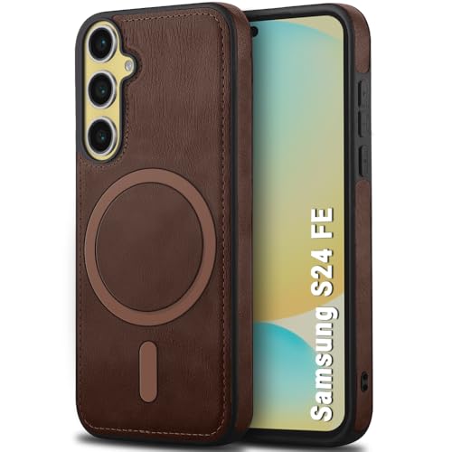 Image of TheGiftKart Genuine Leather Finish Back Cover Case for Samsung Galaxy S24 FE 5G | Raised Edges for Camera & Screen Protection | Shockproof Stunning Minimalist Design Cover (MagSafe Compatible, Brown)