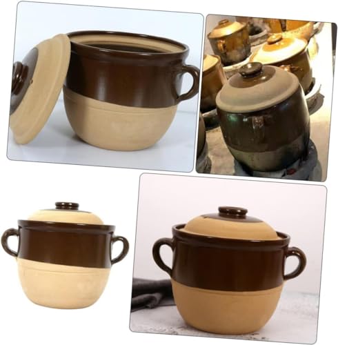 BIBTOO Clay Pot Casserole Ceramic Soup Bowls with Handles Ceramic Cooking Pot Braising Pan with Lid Bake Dish Non Stick Baking Pan Earthenware Casserole Advanced Porcelain Bowl - Image 6