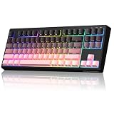 FREEWOLF M87V2 Wireless Gaming Keyboard, Tri-Mode BT/2.4G/cablata, silenziosa e delicata, 4000 mAh, tasti con stampa laterale, QWERTY US, anti-ghosting, 16 m RGB, per Mac/Win (Mora)