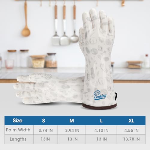HOLDZERO Oven Gloves with Fingers Heat Resistant Waterproof Long Sleeve for Cooking Grilling Baking Barbecue in Kitchen for Men & Women White Medium