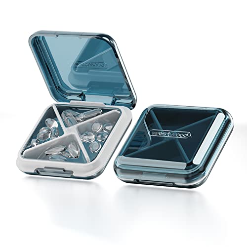 Pill Box, Moistureproof Small Pill Box, Portable Pill Box Organiser for Travel, BPA Free Pill Case with 4 Large Compartmensts to Hold Vitamins, Pill Holder(Transparent Blue)
