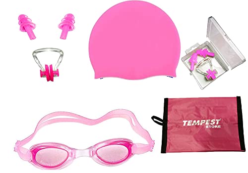 Image of Tempest Swimming Kit for Girls with 1 Swimming Costume | Swim Suit | Swimwear | Swimming Dress Goggles Cap Ear Plug Nose Clip with Free KIT Bag (Multicolor)