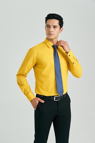 Image of HISDERN Mens Dress Shirt with Tie Pocket Square Set Classic Button Down Shirt Matching Tie Long Sleeve Shirts
