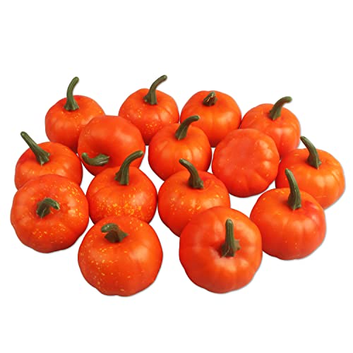 Songjum 15 Pièces Citrouilles Moyennes Artificielles Fausse Citrouille Plastique pour Mariage d'automne Halloween Thanksgiving Tabletop Décorations de Récolte d'automne Cover